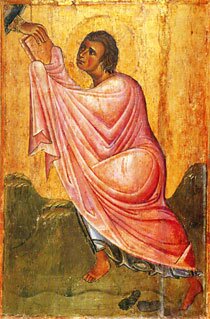 Святой пророк Моисей получает скрижали с десятью заповедями. Синай. Икона XIII века